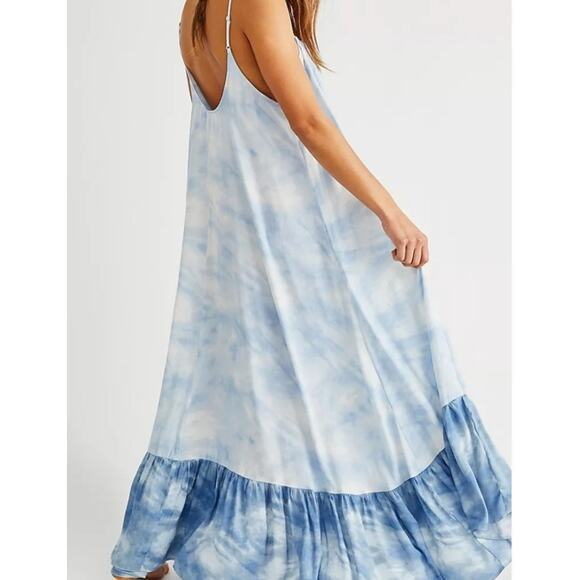 Free People Full On Maxi Slip Dress in Sea Combo XS Beachy Resort Vacation Boho - Picture 4 of 13